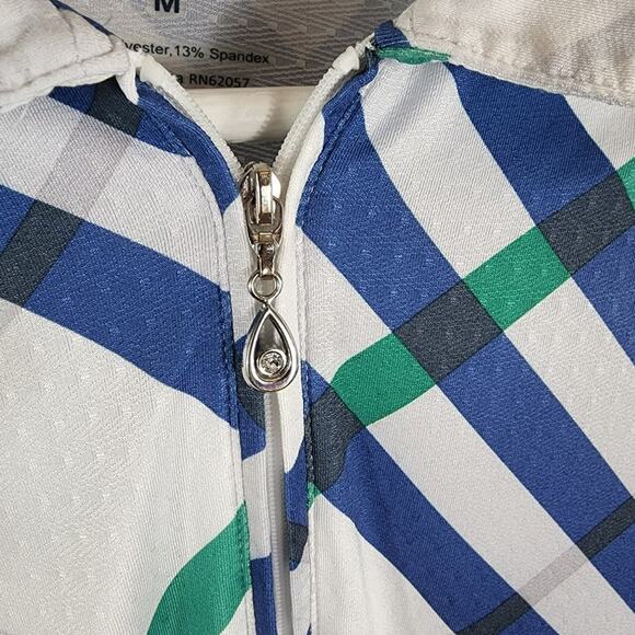 SanSoleil Shirt Women M UPF 50 Sun Protection 1/4 Zip Plaid Blue Green Half Zip - Picture 2 of 6